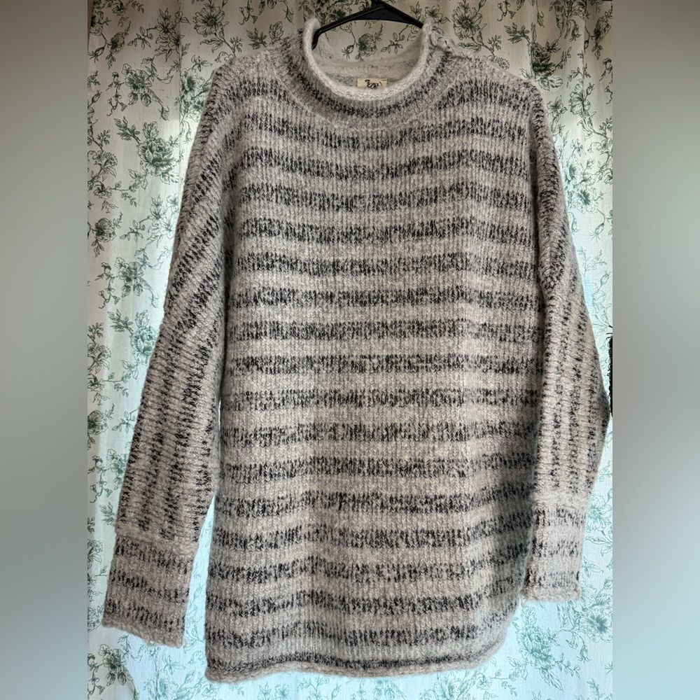 L’ agence grey stripped wool blend mock neck chunky knit sweater